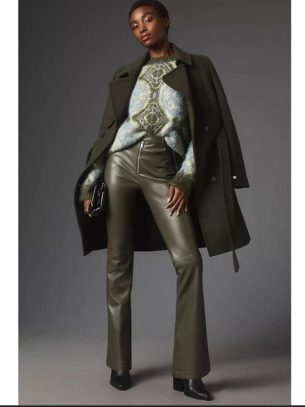 Avec Les Filles - Anthropologie Olive Green Faux Leather Flare Pants 💚🍂☕️